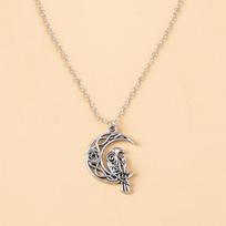 Vintage Norse Odin Raven Moon Pendant Necklace for Men Silver Plated Amulet Jewelry sidabras