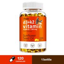 Pslalae - Vitamin D3 + K2 Sunflower Seed Oil Softgels - 10,000 IU + 200 mcg - Bone Health 120*1