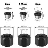 1 rinkinys Elektrinio frezerio frezavimo įrankio dalys 6mm 6.35mm 8mm collet griebtuvas Graviravimo apdailos mašina su veržle Frezerio antgalio adapteris 3PCS Set with Nut