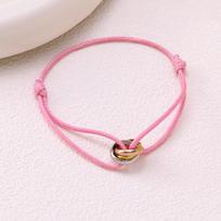 Personalizuota reguliuojama trijų žiedų pintų porų apyrankė pink