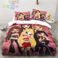 Animacinis Bratz lėlės 3D spaudos patalynės komplektas Vieno Dviviečio Pilno Karalienės Karaliaus dydžio lovos komplektas Suaugusiems Vaikams Mergaičių Miegamojo Patalynė Dovana 70x133cm 3pcs black