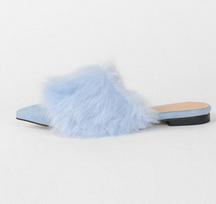 Fashion Rabbit Fur Mules Woman Fluffy Fur Slides Shoes Ladies Outdoor&Home Slippers Girl Flats Pointy Toe Flipflops Furry Slippers Women 8.5 dangaus mėlyna spalva