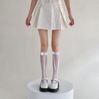 Bow Tie Thigh-high Socks Spring and Summer Thin Lolita Perforated Mesh Ribbon Knee-length Pile Calf Socks 1 pair balta