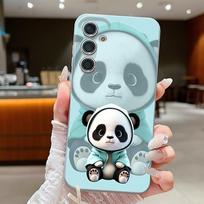 Blue Coat Panda Pattern Case For Samsung Galaxy A57 A37 A17 A56 A36 A26 A16 A55 A35 A15 A54 5G Luxury Leather Texture Silicone Cover Samsung A56 5G pilka