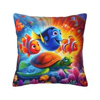 Custom Litt Mermaid SpongeBob Finding Nemo Nordic Pillow Cover Home Decorative Disney Anime Cushions for Sofa 12x12Inch orange