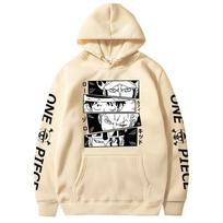 Anime One Piece Hoodie Luffy Zoro Law Kid Sweatshirts Cozy S beige