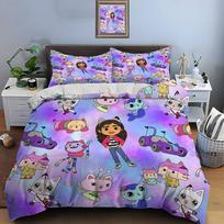 3Pcs Multiple Sizes Cute G-Gabbys Cartoon Print Bedding Set 1 Duvet Cover 2 Pillowcases Adult And Kids Bedding Set Luxury Gifts EU Twin 135X200cm&set gray