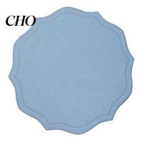 Elegant Dining Mat Linen Placemats with Embroidery Overlocking Durable Breathable Table Anti-Slip Protector for Hotel Restaurant Kitchen French Style B dangaus mėlyna spalva