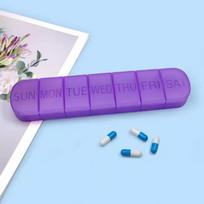 Portable Dustproof 7-Day Pill Box, Sealed Seven-Compartment Medicine Organizer with Large Capacity 22x5.2x2.3 CM violetinė