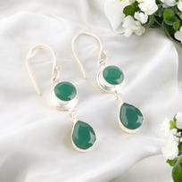 Green Onyx Gemstone 925 Sterling Silver Handmade Boho Jewelry Hook Earrings1.8  EE-142-16 white