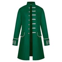 2025 Men's Steampunk Medieval Style Windbreaker Coat with Stand Collar M žalia