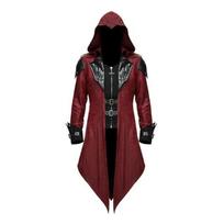Asasino Cosplay Viduramžių Vyro Kostiumas Gatvės Apranga Su Gobtuvu Striukės Viršutinis Drabužis Kostiumas Edward Creed Helovino Persirengimo Apranga Šventė XXXL raudona
