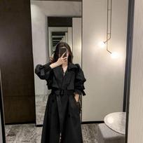 Women's Spring And Autumn Windbreaker Casual Solid Color Coat Medium Length Loose Coat L juoda