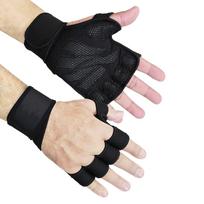 1 Pair Half Finger Gloves with Wrist Wraps Thickened Silicone Palm Gloves for Fitness Cycling Lifting L beige