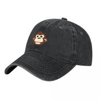 Monkey Face Logo Washed Canvas Baseball Cap Classic Vintage Style Adjustable Hat for Unisex and Women gray