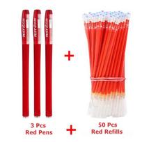 3 geliniai rašikliai + 50 papildymų rinkinys 0,38 mm juodo, mėlyno, raudono rašalo didmeniniai rašikliai plonu galiuku žurnalo rašymui mokyklos reikmenys kanceliarinės prekės 53pcs/set raudona