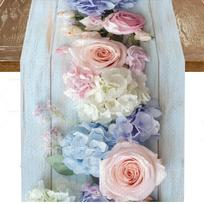 1pc 2D Vibrant Floral Tea Cup Table Flag Tea Party Decor Indoor Kitchen Dining Tables Home Decor Table Runner Celebrations 33x180cm gray
