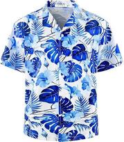 Hawaiian Short-Sleeve Shirt with Palm Tree Print, Ideal for Summer Casual Wear. M gray