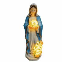 Švytinčios rožės Palaimintosios Mergelės skulptūra Apšviesta LED Jėzaus Kristaus figūrėlė Lauko sodui Woman light