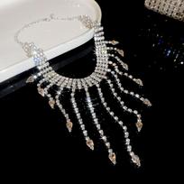 Shiny Crystal Tassel Choker Exaggerated Trendy Stylish Jewelry gray