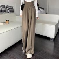 Drapey Wide-Leg High-Waisted Tulip Suit Pants – Women's Petite Casual Floor-Length Spring/Summer Pants M chaki