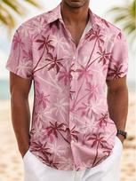 Men Palm Tree Print Hawaiian Shirt Tropical Beach Aloha Shirt Casual Short Sleeve Button Down Summer Vacation Shirts 2XL gray