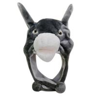 Animacinis pliušinis judantis kepurė gyvūnas su judančiomis ausimis oro pagalvės kepurė juokingi žaislai gyvūno kepurė galvos apdangalas žiema Little Donkey black