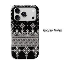 Nordic Geometric Ethnic Diamond Cross Stitch Graphic Film Aesthetic Protective Shockproof Bumper Case Cover For iPhone 14 15 16 Pro Max Plus IPHONE13 black