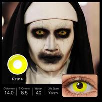 Pseyeche White Out Helovino kontaktiniai lęšiai Vienspalviai Kontaktai Juodi akli kontaktiniai lęšiai Cosplay kontaktiniai lęšiai tinkleliai Crazy lęšiai 14.0mm geltona