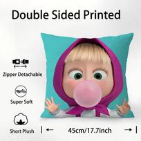 Cartoon Cute M-MashaS And The Bear Pillow Case Square Double‑Sided Print Cushion Case For Sofa Home Bedchamber Decor Gift 18x18Inch