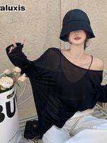 Loose Black and White Striped Bamboo Segment Cotton Sun Protection Cover-up Long Sleeve Women's Air Conditioning Shirt Top XL juoda