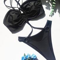 Moteriškas maudymosi kostiumėlis, vientisos spalvos vientisas maudymosi kostiumėlio iškirpimo dirželis Seksualus bikinis Brazilijos paplūdimio apranga S juoda
