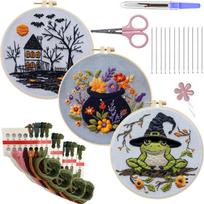 4pcs Stamped Cross Stitch Kits with Embroidery Hoop Needles Threads Instruction Embroidery Kit Cross Stitch Set for Beginners gray