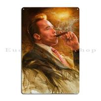 Arnold Schwarzenegger Smoking A Cigar Metal Sign Character Club Kitchen Bar Wall Decor Tin Sign Poster 20x30cm（7.8x11.8inch） brown