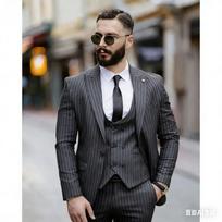 Vyriški kostiumai Juodi dryžuoti smailios atlapai Slim Fit Kostiumas Homme Laisvalaikio 3 dalių Vestuvinė striukė Liemenė Kelnės Verslo švarkų rinkiniai L davy pilka spalva