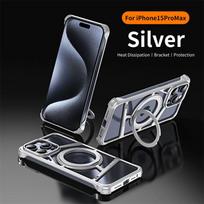 Prabangus metalinis be rėmelis skirtas Magsafe magnetiniam stovui telefono dėklas, skirtas iPhone 16 15 14 Pro Max aliuminio lydinio šilumos išsklaidymo dangtelis For iPhone 15 Pro Max sidabras