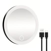 10/20/30X didinamasis veidrodėlis su 3 spalvų LED apšvietimu, siurbimo puodeliu, reguliuojamu ryškumu, įkraunamas per USB 20X juoda