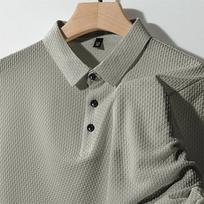 Men's Textured Waffle Knit Polo Shirt - Breathable Quick-Dry Button Down Collar Casual Golf Business & Daily Tops in Solid Colors M gray