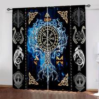 Viking style curtains, featuring pirate totems and the design of Tree life, home decoration, living room curtains 14Wx39L(35x100CM)x2 gray