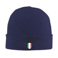 Italia Warm Knitted Cap Hip Hop Bonnet Hat Autumn Winter Outdoor Beanies Hats for Unisex Adult One Size blue