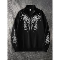 Men's Gothic Dark Printed Short Zipper Sweatshirt Slim Fit, Stand Up Casual Style, Slightly Stretchy Fabric XXL juoda