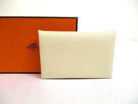 Authentic HERMES Cream Veau Epson Leather Card Case Card Holder Calvi #b231  Open box