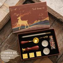 Wax Seal Stamp Kit Vintage Reindeer Gift Box Wax Furnace Seal Round Wax Set Wooden Handle Wax Seal Kit