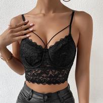Naujas Sexy Lace Lace Perspective Strap Tank Top Camisole M juoda