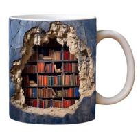 3D knygų lentynos puodelis Kūrybiškas daugiafunkcis keraminis vandens puodelis su rankena Bibliotekos lentynos erdvės dizainas Knygų mylėtojų kavos puodelis Gimtadienio Kalėdos B black