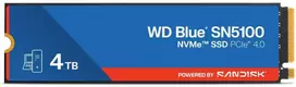 SSD SANDISK Mėlyna SN5100 4TB M.2 NVMe 3D QLC Rašymo greitis 6700MBytes/sec Skaitymo greitis 6900MBytes/sec 2.38mm TBW 1200 TB MTBF 1750000 hours WDS400T5B0E-00CPE0