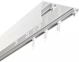 Decastyl Lubinis bėgis su dangteliu platus atstumas tarp kreipiančiųjų 102 mm slankikliai su spaustukais 200 cm aliuminis baltas dvigubas KOWALSKI