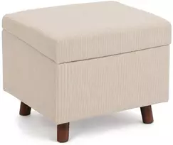 Relaxdays Pufas su daiktadėže, medinės kojelės, rievėtas pliušas, MDF