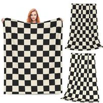 Chess Board Black And White Grid Checkered Blanket Soft Warm Flannel Throw Blanket Bedding for Bed Living room Picnic Home Sofa Size: 100*150cm, Weight: 230 GSM