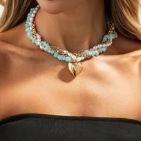 Salircon Trendy Love Heart Pendant Necklace for Women Baroque Irregular Exquisite Imitation Pearl Twisted Chain Y2K Jewelry Gift brown